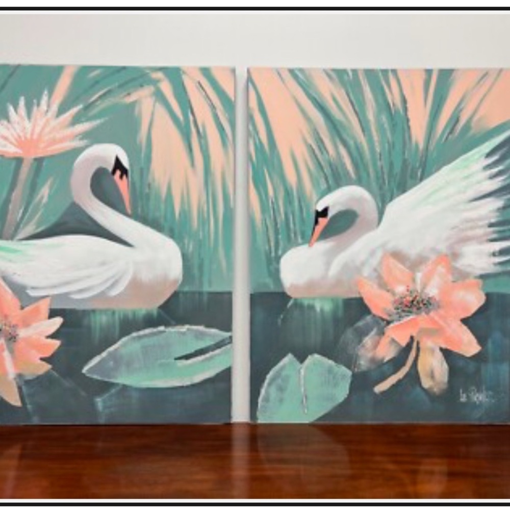 LEE REYNOLDS 1960's Original Oil on Canvas Paintings - Swans - Pair